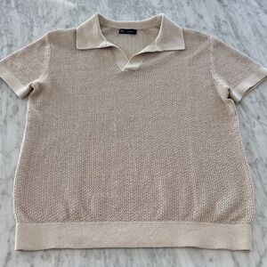 GAP Men's Beige Crochet Polo Shirt. XS